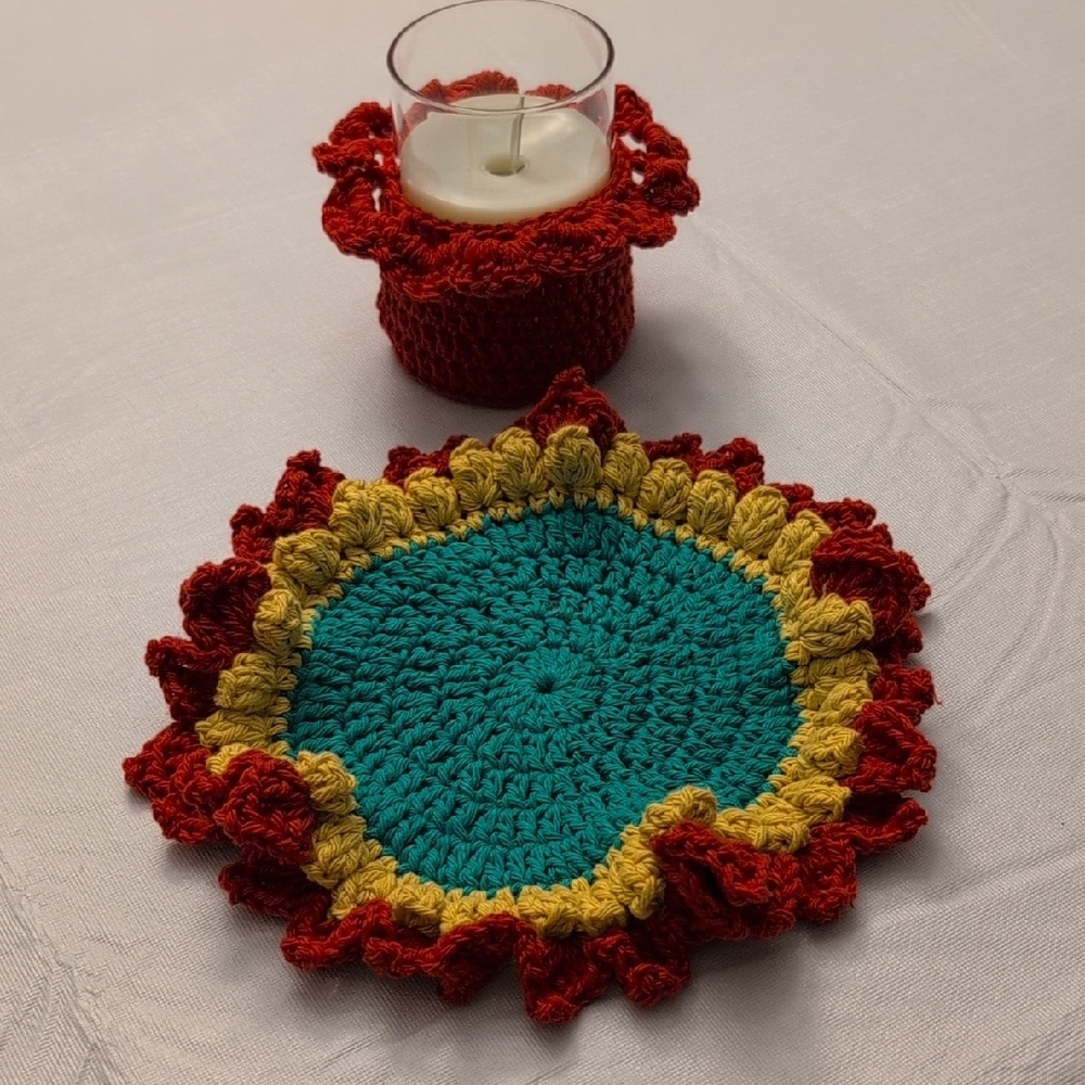 HANDMADE Colorful Crochet Candle Holder